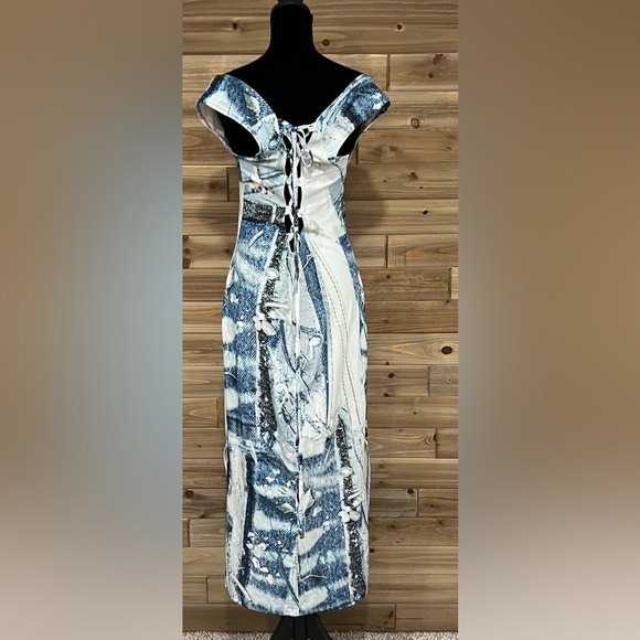 HILDUR YEOMAN The Off Shoulder Dress in Denim Patch - Picture 8 of 14